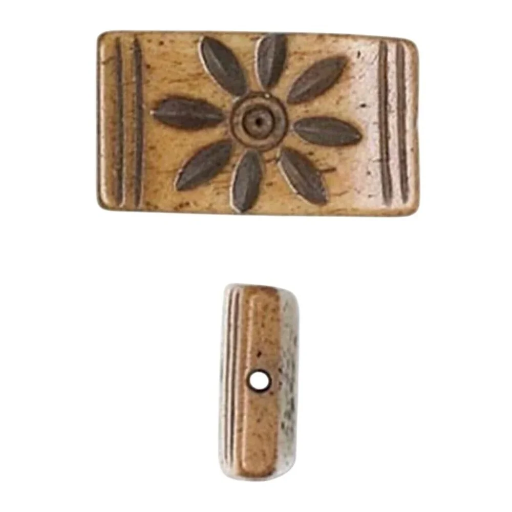 India Tribal Carved Flower Pattern Brown Black Yak Bone 27mm Pendant Bead